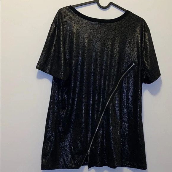 Allen  B L Red metallic sequins pocket Top L - Picture 7 of 10
